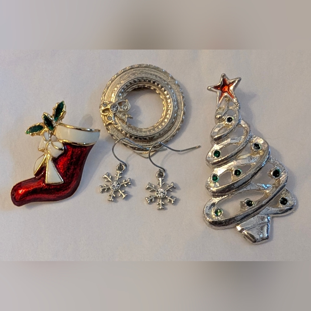 Gold and Silver Holiday Brooch Set